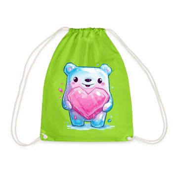 Ourson câlin avec cristal de cœur - Sac de sport léger - vert néon - Devant