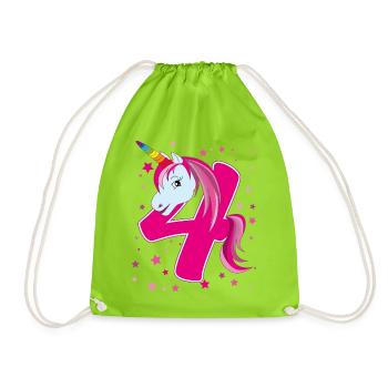 Unicorn, 4 years old, 4th birthday, child - Drawstring Bag - neon green - Front