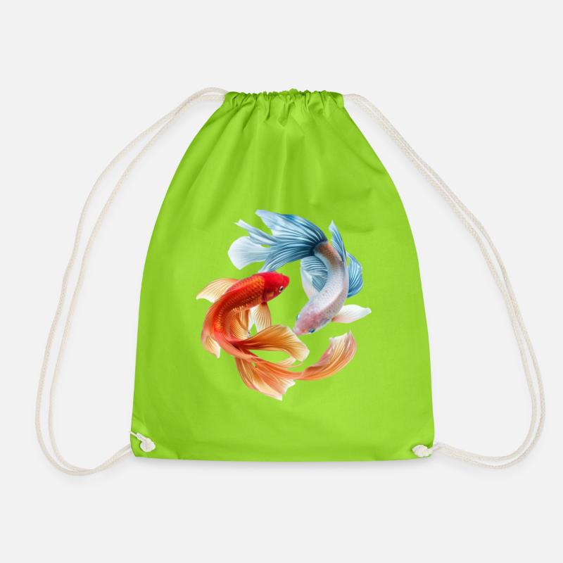 Koi Color Wheel: Goldfish Pair - Drawstring Bag - neon green