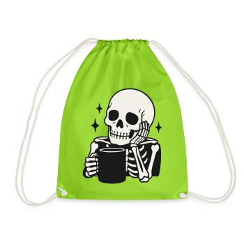 Lustiges Skelett, das Kaffeetasse hält Illustration - Turnbeutel - Neongrün - Vorne