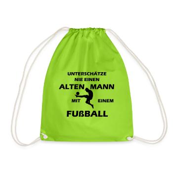Alter Mann beim Fußball spielen Geschenk - Turnbeutel - Neongrün - Vorne