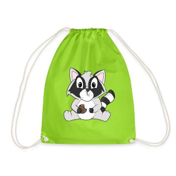 Waschbär mit Keks - Turnbeutel - Neongrün - Vorne
