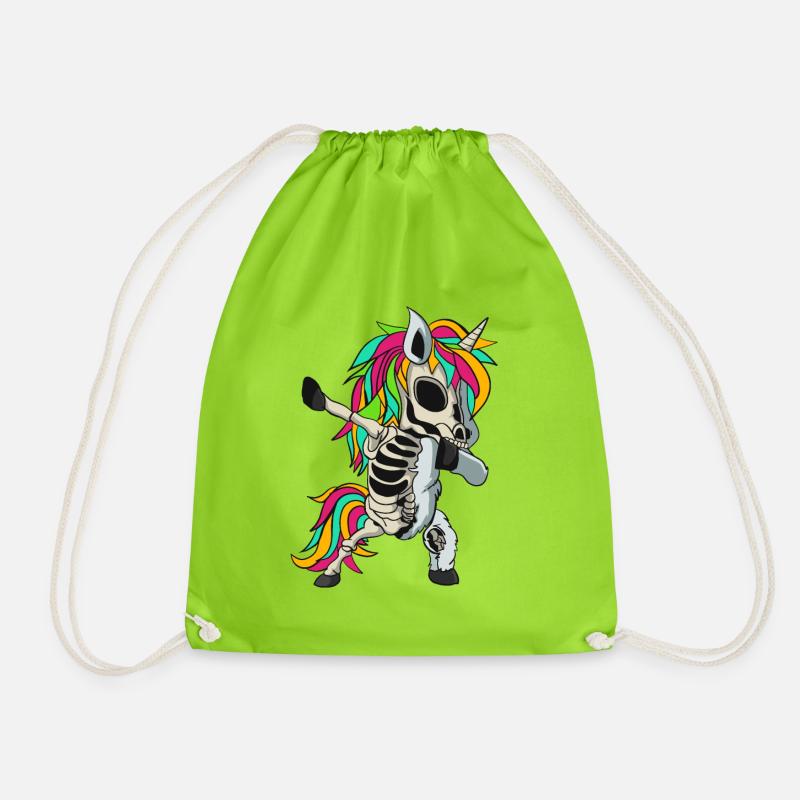 Dabbing Einhorn Skelett Halloween - Turnbeutel - Neongrün