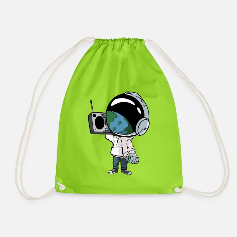 Astronaut with 80s cassette recorder - Drawstring Bag - neon green