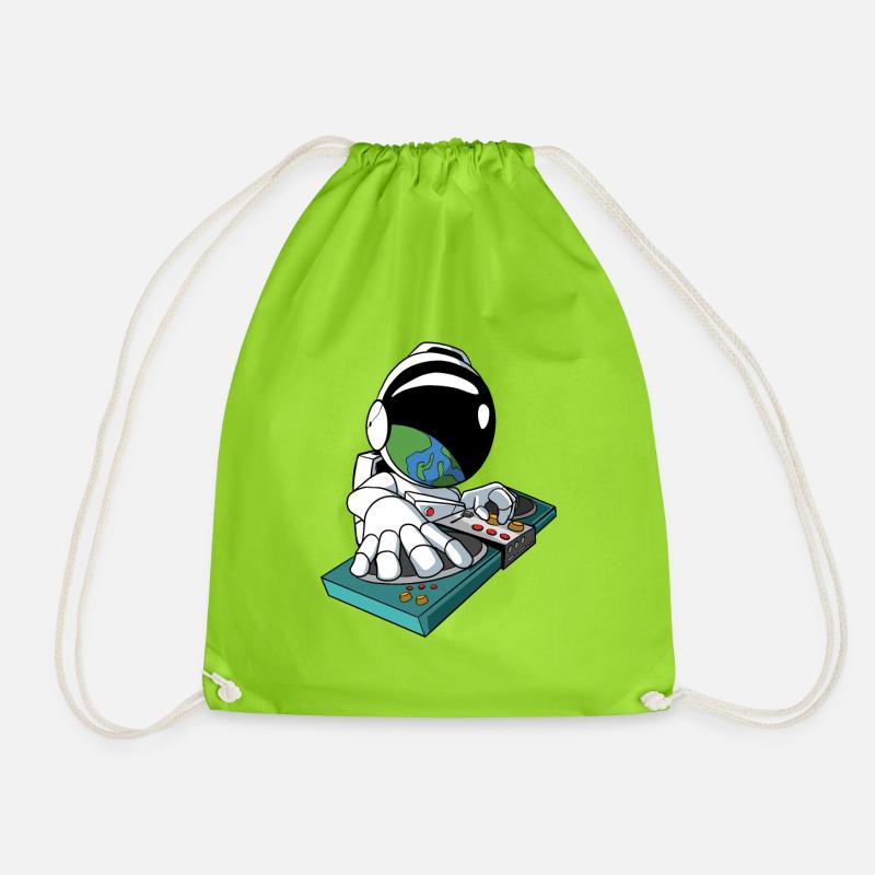 DJ Astronaut Disc Jockey - Drawstring Bag - neon green
