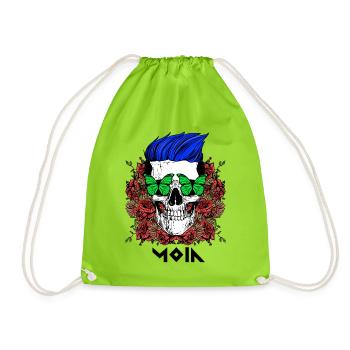 Moin Totenkopf mit Schmetterling als Sugar Skull - Turnbeutel - Neongrün - Vorne