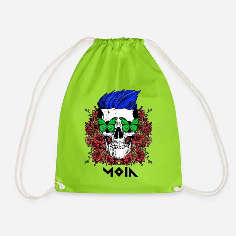 Moin Totenkopf mit Schmetterling als Sugar Skull - Turnbeutel - Neongrün