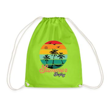 Retro Surfer Sommer Design mit Palmen - Turnbeutel - Neongrün - Vorne