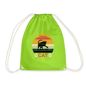 I love my cat - Cute cat in retro style - Drawstring Bag - neon green - Front