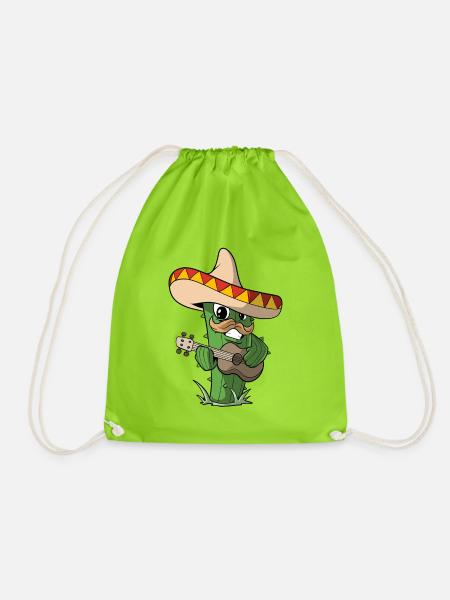 Kaktus mit Sombrero Gitarre Mexiko - Turnbeutel - Neongrün
