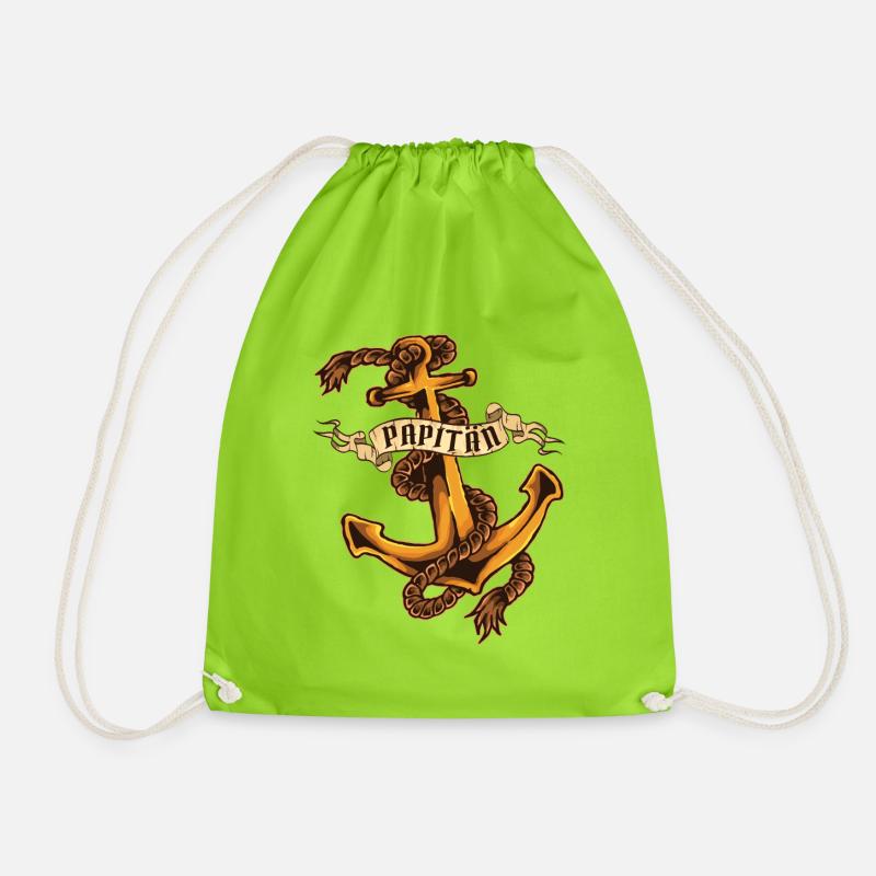 Papa Father Father's Day Papitän Anker - Drawstring Bag - neon green