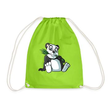 Mignon ours panda avec du bambou - Sac de sport léger - vert néon - Devant
