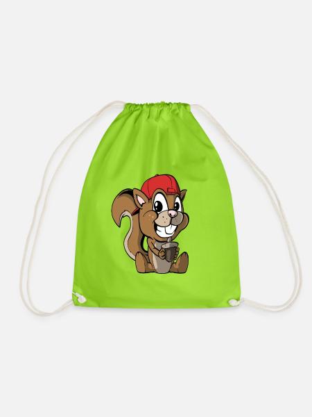 Niedliches Eichhörnchen mit Haselnuss - Turnbeutel - Neongrün