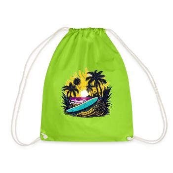 Summer Sun Palm Beach Island Surfboard - Drawstring Bag - neon green - Front
