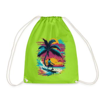 Summer Sun Palm Beach Island Surfboard - Drawstring Bag - neon green - Front