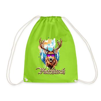 Platzhirsch JGA Tracht Lederhosn wandern Geweih - Turnbeutel - Neongrün - Vorne