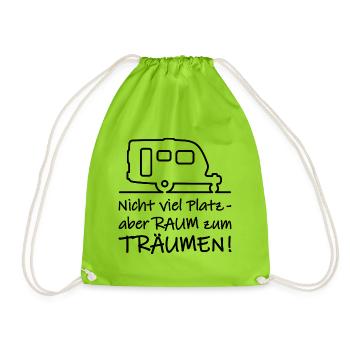 Wohnwagen - Raum zum Träumen - Caravan - Turnbeutel - Neongrün - Vorne