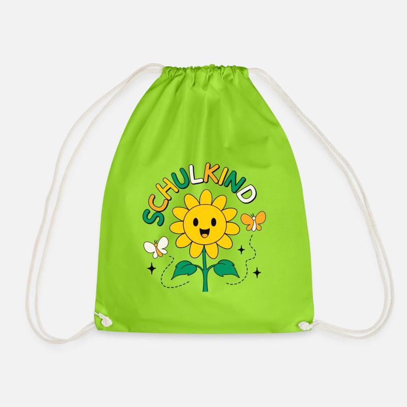 Schulkind Sonnenblume Schule Einschulung - Turnbeutel - Neongrün