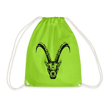 Capricorn / Head / Ibex / Frontal - Drawstring Bag - neon green - Front
