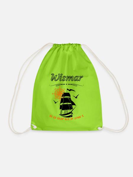 Wismar Segelschiff Kompassrose Ostsee - Turnbeutel - Neongrün