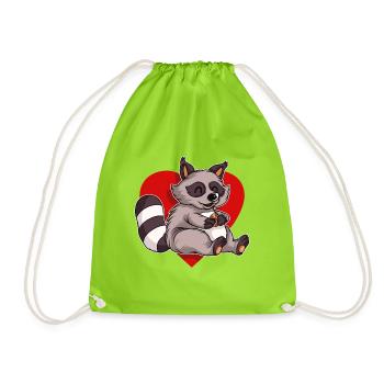 RATON LAVEUR POILU avec coeur - Sac de sport léger - vert néon - Devant