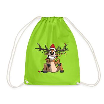 Rennes drôles avec des guirlandes lumineuses de Noël - Sac de sport léger - vert néon - Devant