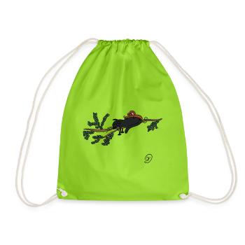 Squiti the black cat with mouse on a branch - Drawstring Bag - neon green - Front