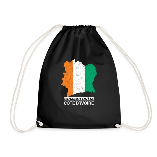 Straight Outta Cote d Ivoire country map & flag - Drawstring Bag