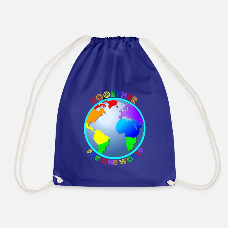Statement: "For One World" - Regenbogenfarben - Turnbeutel - Königsblau