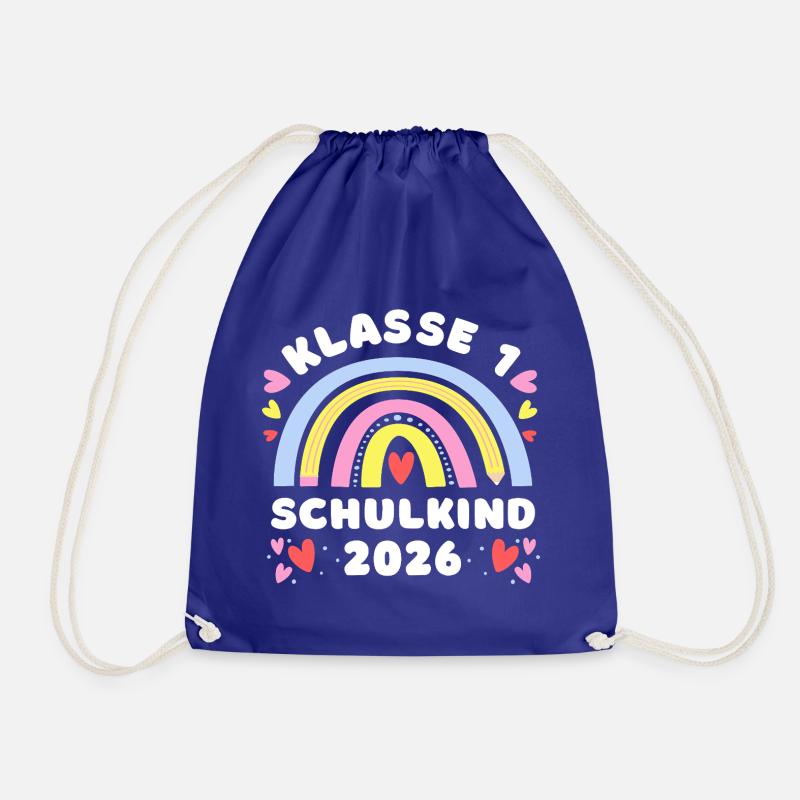 School Child 2026 - Rainbow with Pen - Grade 1 - Drawstring Bag - royal blue
