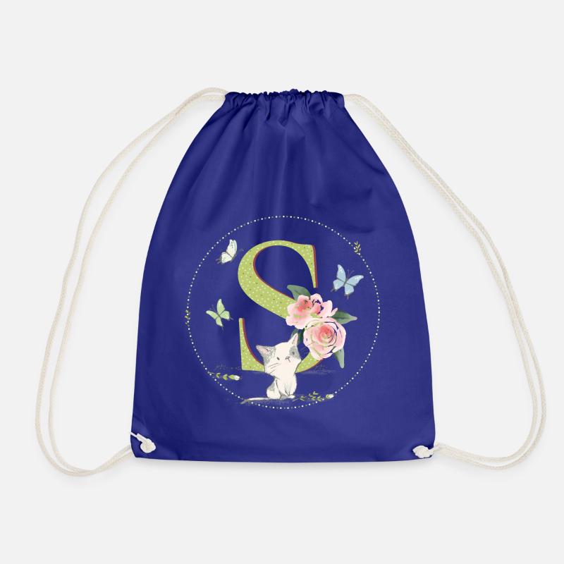 First letter S with cat - Drawstring Bag - royal blue
