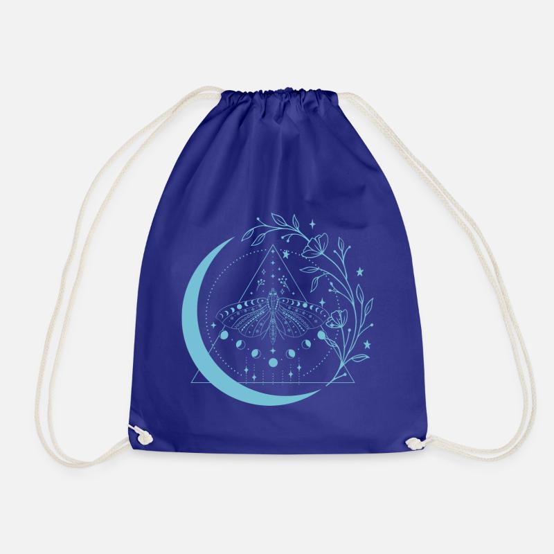 Moth Moon Flowers - Drawstring Bag - royal blue