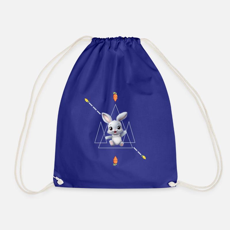 Grey rabbit and carrots - Drawstring Bag - royal blue