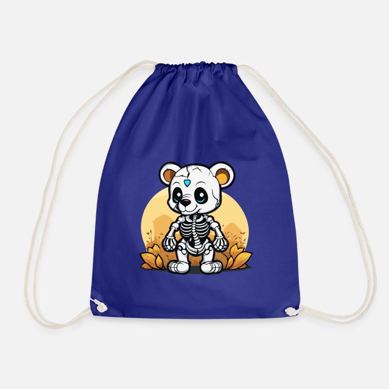 Cute Bear Skeleton Illustration - Drawstring Bag - royal blue