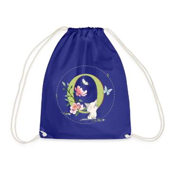 First letter O with cat - Drawstring Bag - royal blue - Front