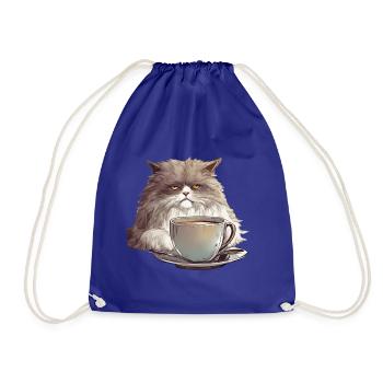 Grumpy Coffee Cat - Drawstring Bag - royal blue - Front
