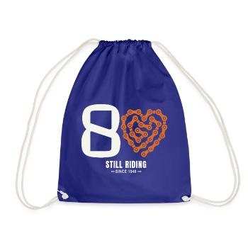 80 Years Bike Still Riding Birthday Gift - Drawstring Bag - royal blue - Front