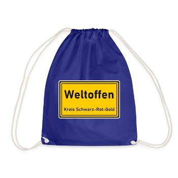 Ortsschild Weltoffen - Kreis Schwarz-Rot-Gold - Turnbeutel - Königsblau - Vorne