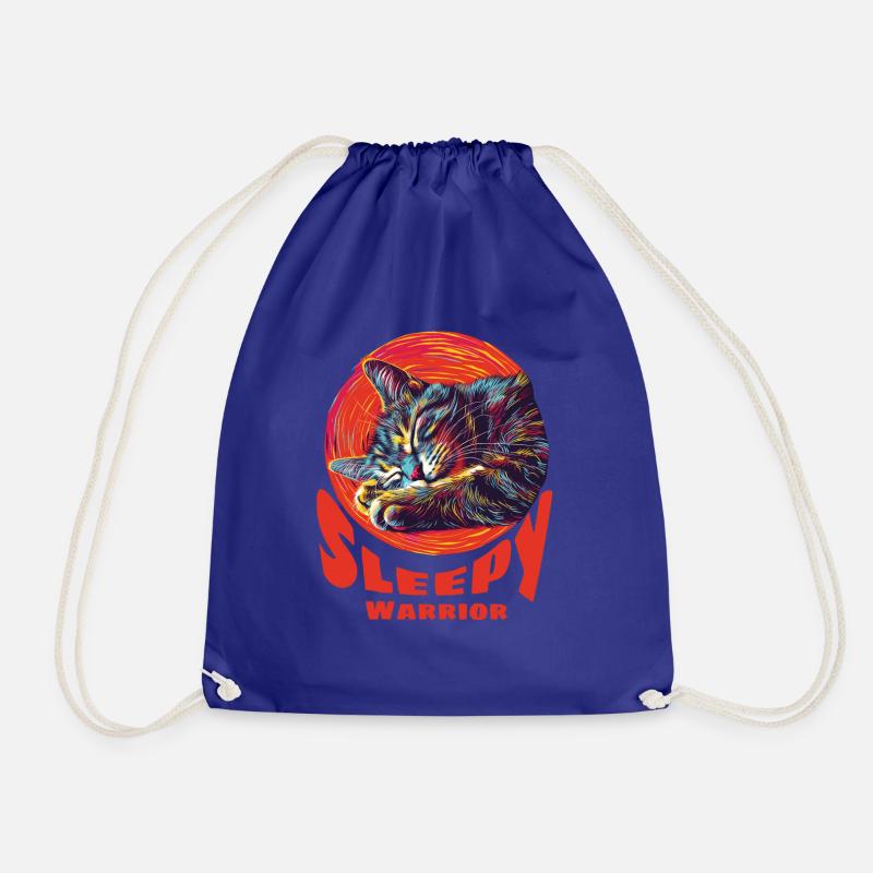 Sleepy Warrior Cat - Drawstring Bag - royal blue