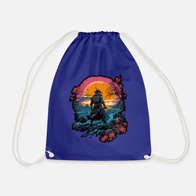 Chinese Warrior emerging from sunset, vector - Drawstring Bag - royal blue