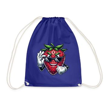 Cool Strawberry Fruit Comic with Sunglasses - Drawstring Bag - royal blue - Front
