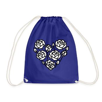 Black and White Rose Heart Illustration - Drawstring Bag - royal blue - Front