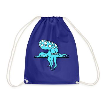 Oktopus hinter Mauer Zaun Schild Tasche guckt böse - Turnbeutel - Königsblau - Vorne