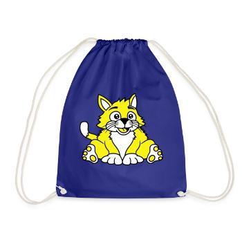 Cute Sitting Cat Happy Fat Kitten - Drawstring Bag - royal blue - Front