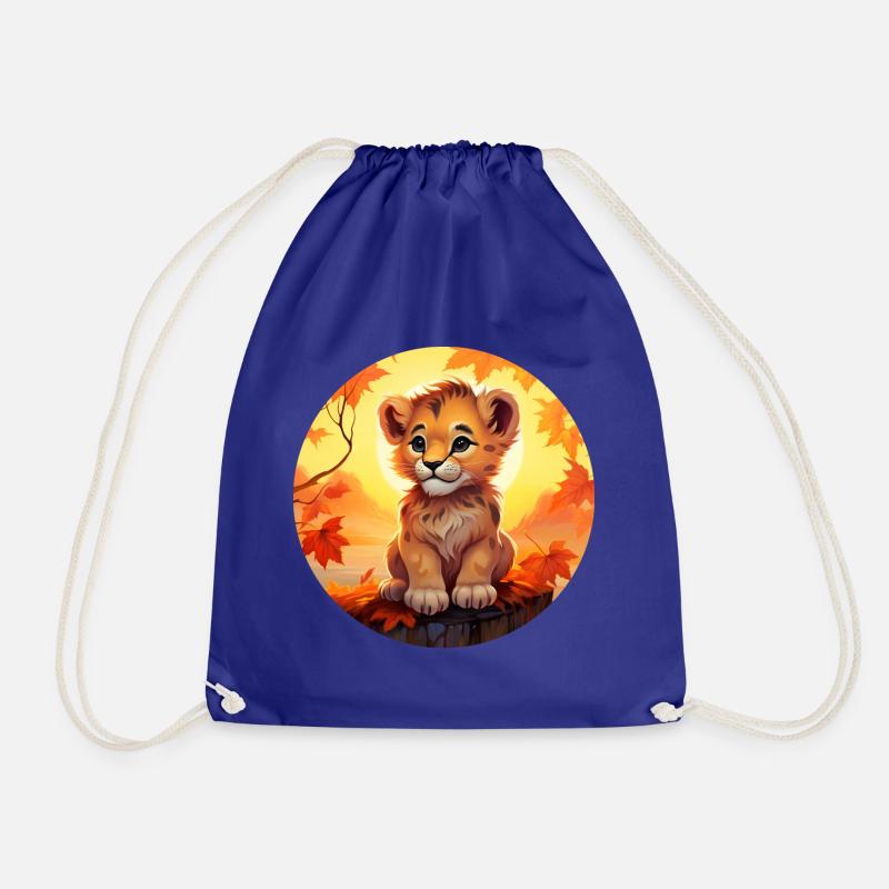 Lionceau dans le feuillage d’automne - Coucher de soleil romantique desi - Sac de sport léger - bleu roi