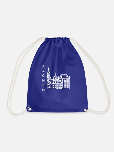 City of Aachen, cathedral, lineart - Drawstring Bag - royal blue