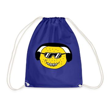 Funny DJ Party Lemon Fruit Music Fun Face - Drawstring Bag - royal blue - Front