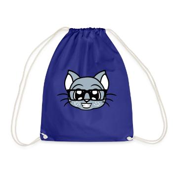 Smart Nerd Cat Horn-Rimmed Glasses Geek Kitten Glasses - Drawstring Bag - royal blue - Front