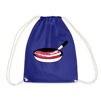 pan fry bacon ham meat delicious hung - Drawstring Bag - royal blue - Front