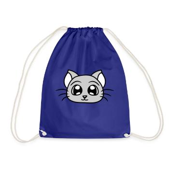 Cute Cat Looks Happy Smiling Kitten Fun - Drawstring Bag - royal blue - Front